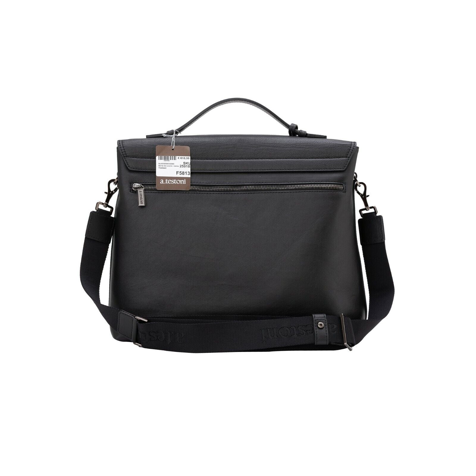 $780 Testoni Bologna Briefcase PC Case Luxury Black Easy Calf + Shoulder Strap