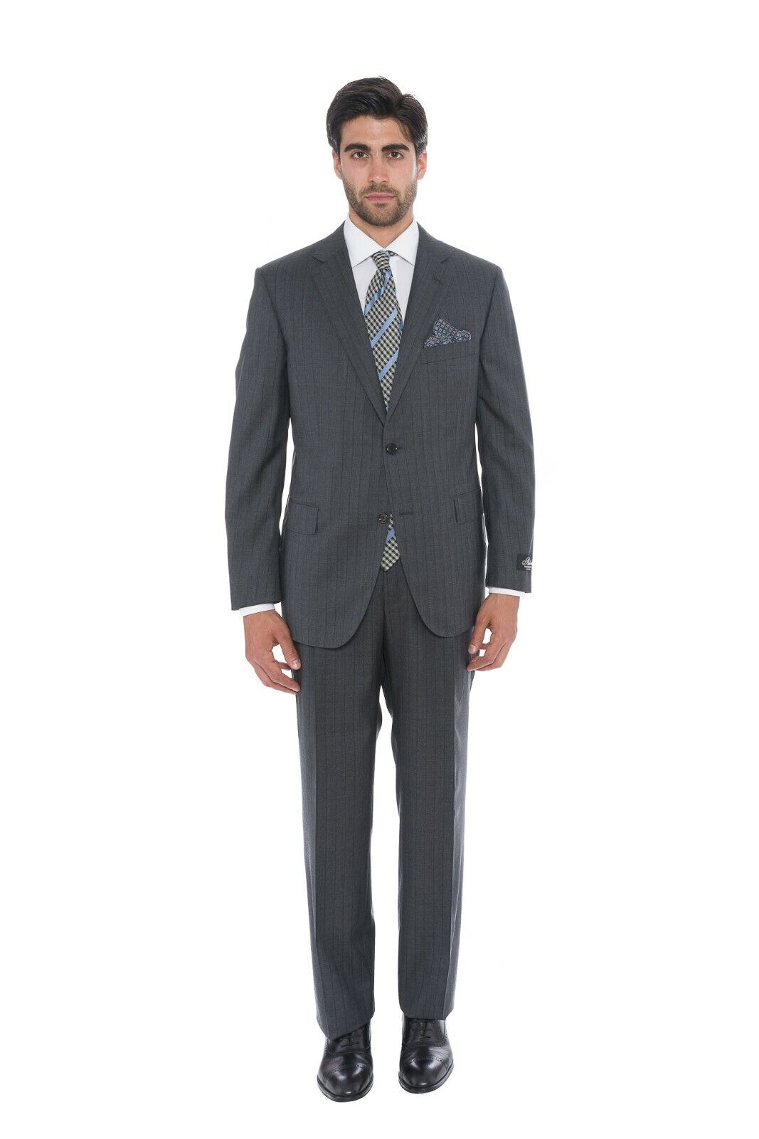 $3090 Belvest Fine Wool 130's Gray Striped Suit 50 US / 60 EU Drop 6R F/W 2018
