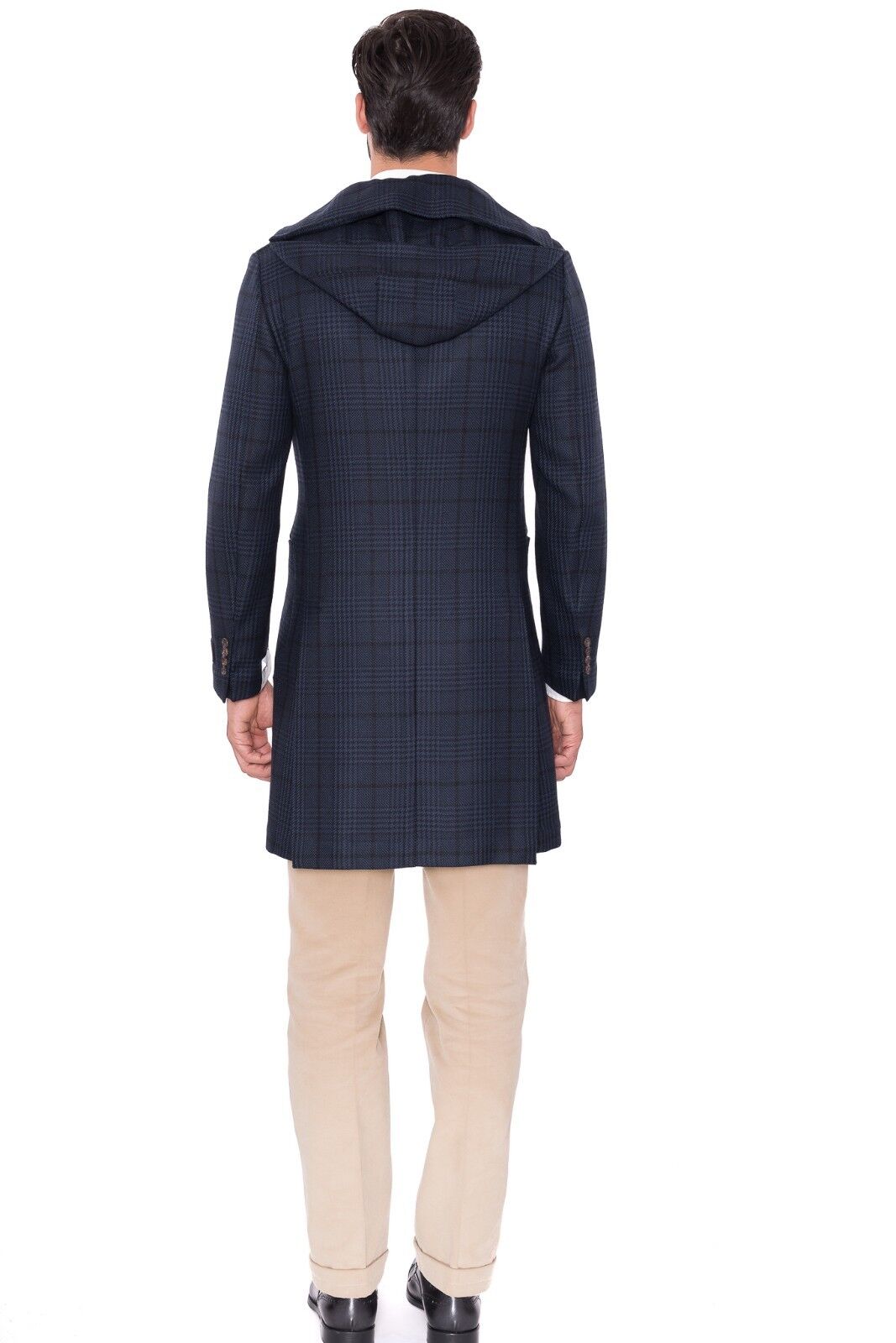 3250 BELVEST Glen Plaid Dark Blue Wool Coat 38 US / 48 EU Drop 8R F/W 2018 Slim