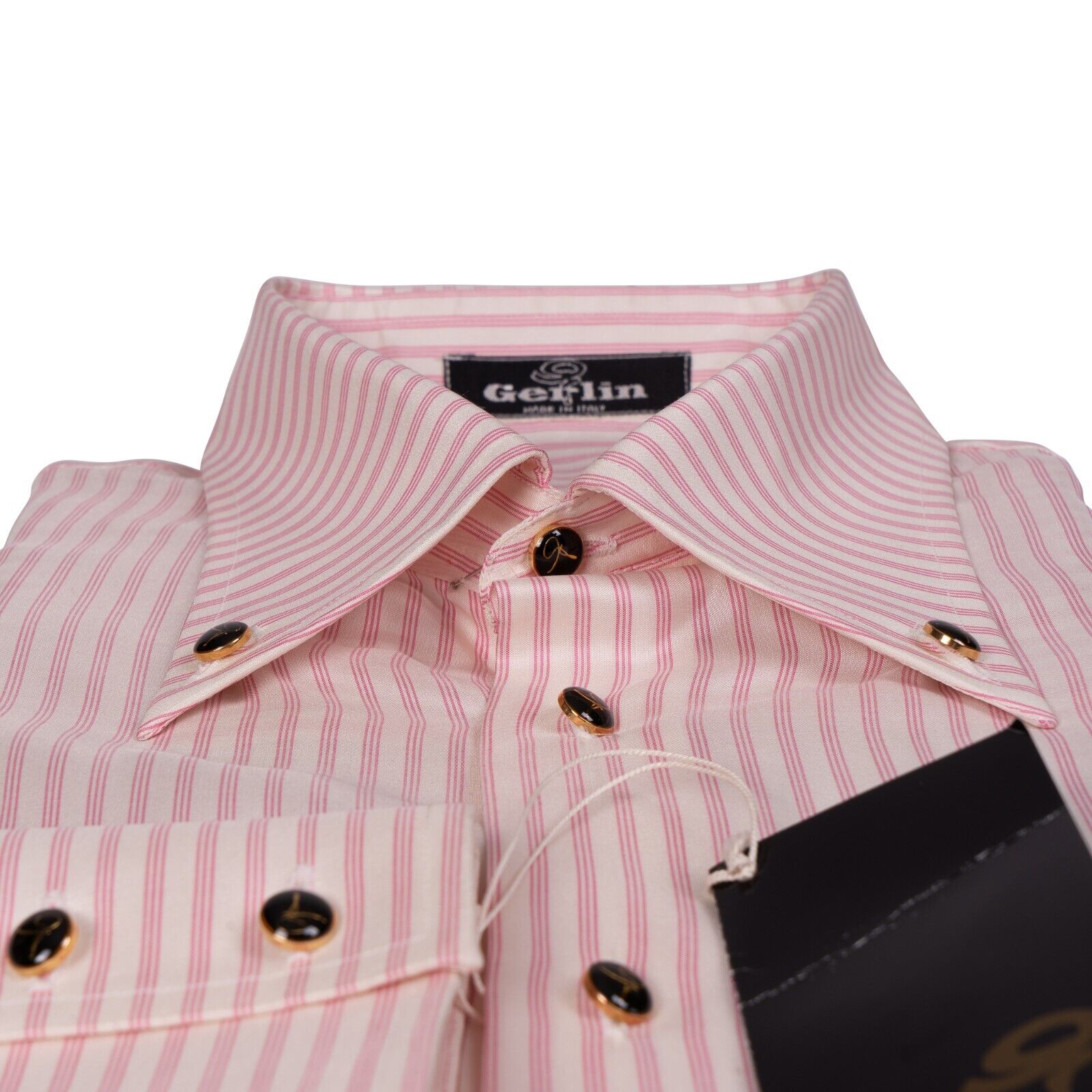 1400$ LUXURY GERLIN Shirt Pink Striped 100% Satin Silk 16-41 ZILLI
