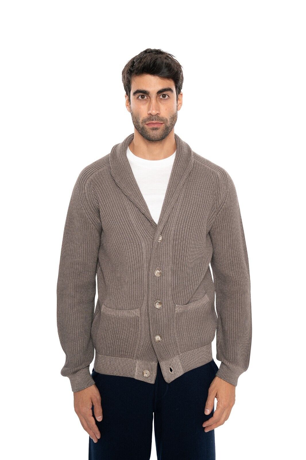 $1900 FEDELI "Terminillo" Taupe Jacket Cardigan Thick Merinos Wool Shawl Collar