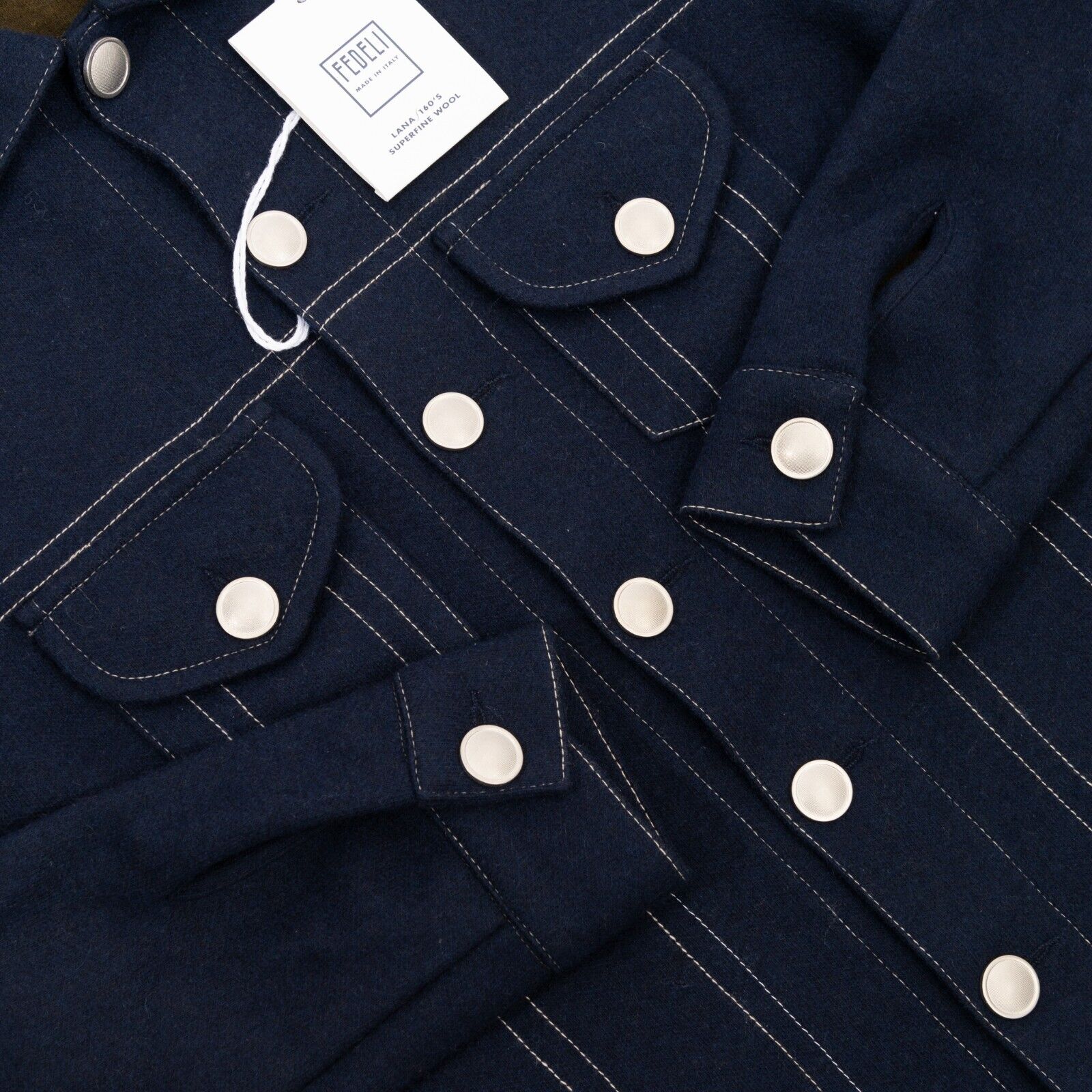$2200 FEDELI CASHMERE Blue Jacket Trucker 100% Double Cashmere 42 US / 52 EU