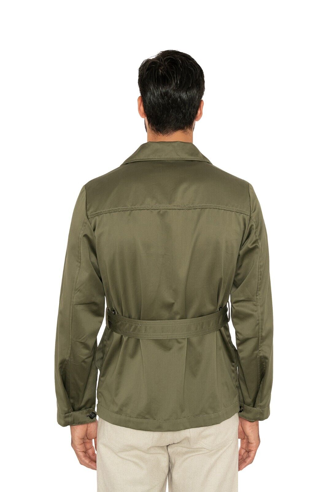 $3200 ISAIA NAPOLI Green Belted Safari Jacket Coat Cotton 38 US / 48 EU Slim Fit