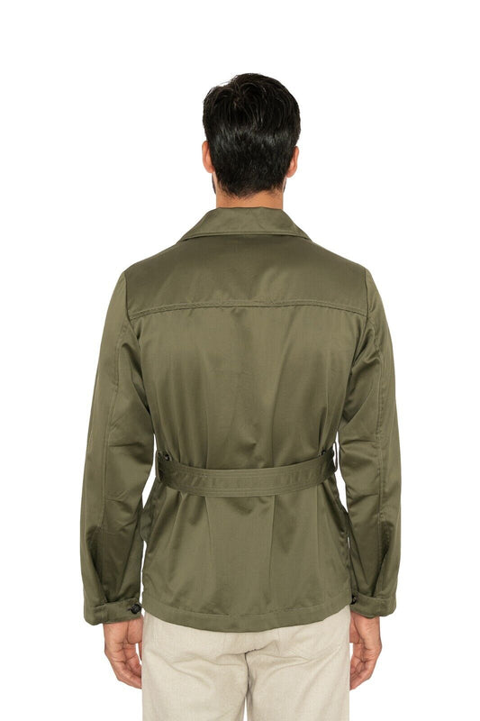 $3200 ISAIA NAPOLI Green Belted Safari Jacket Coat Cotton 38 US / 48 EU Slim Fit