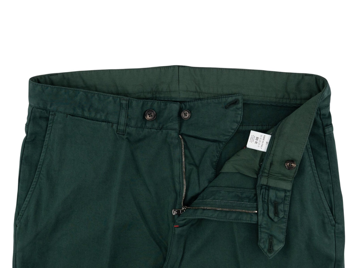 850$ ISAIA NAPOLI Dark Green Chino 5 Pocket Pant Cashmere Cotton Slim Fit
