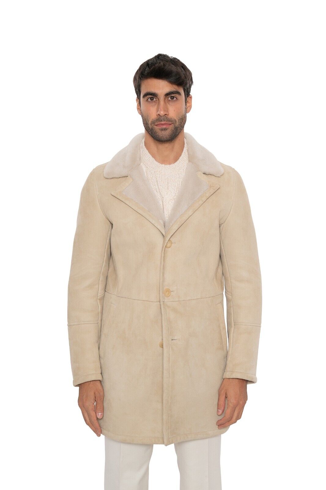 7600$ ISAIA NAPOLI "Portofino" Beige Shearling Coat 100% Lambskin 38 US / 48 EU
