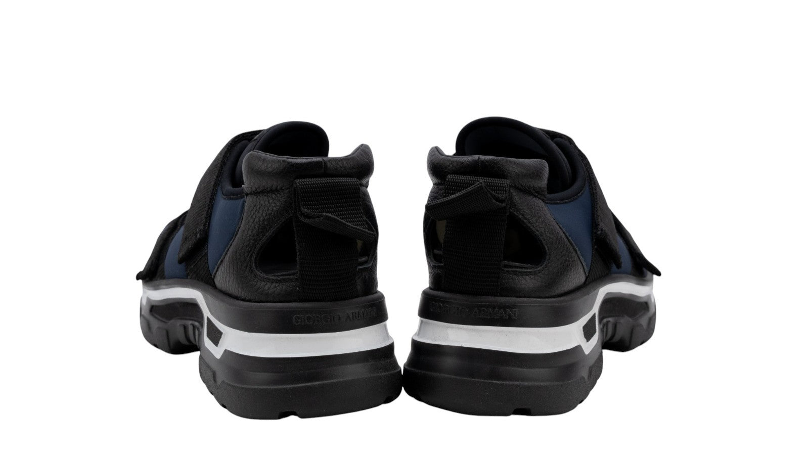 1450$ GIORGIO ARMANI Sneakers Shoes Tech Suede Strapped Blue Black Lug Sole