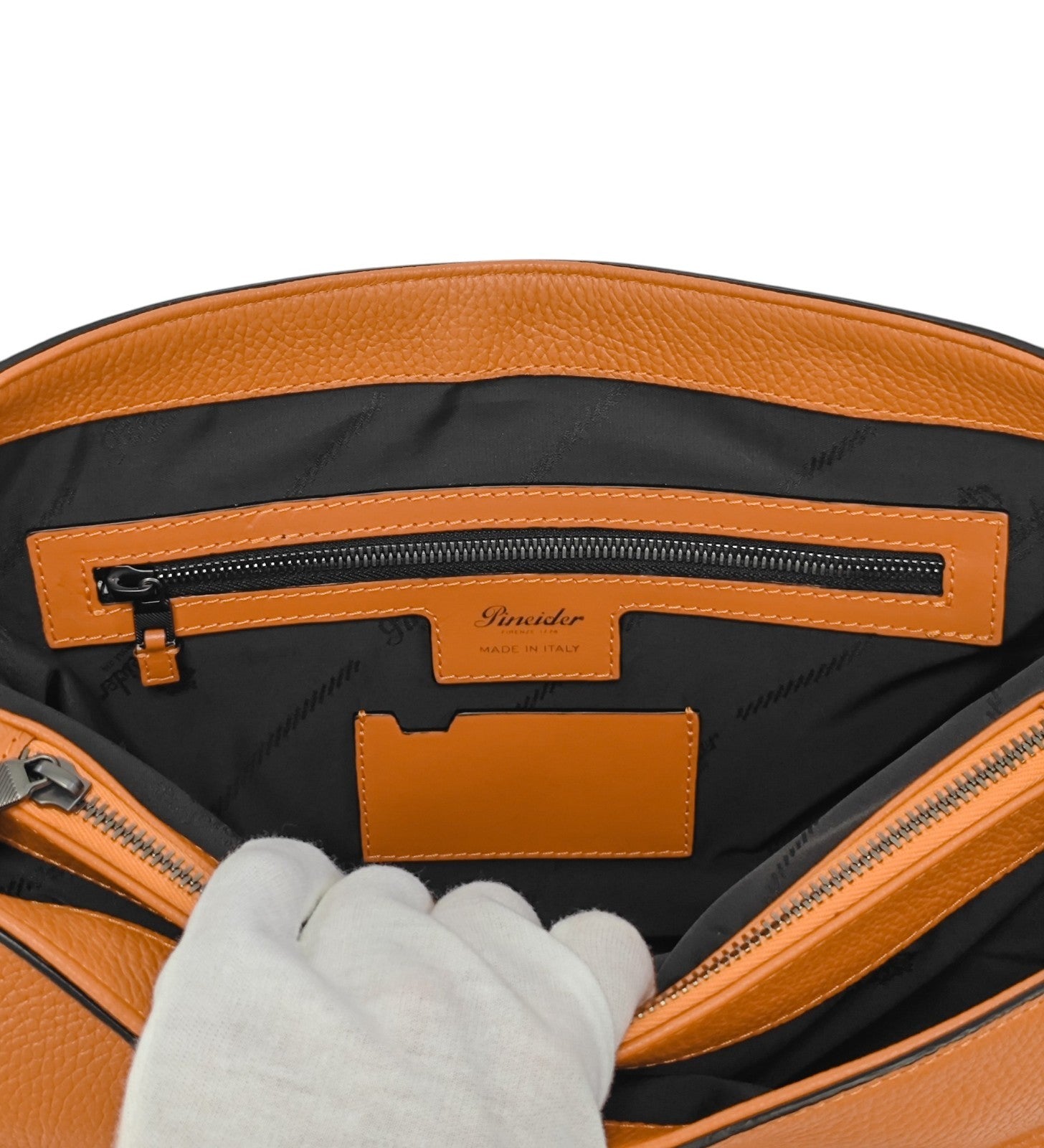 1640$ PINEIDER FIRENZE Doctor Briefcase Orange Bottolato Grain Calf Leather