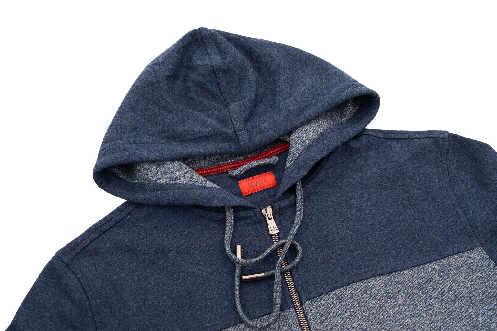 1600$ ISAIA NAPOLI Blue Solid Casual Zip-Up Hoodie Sweater Cotton / Linen Size M