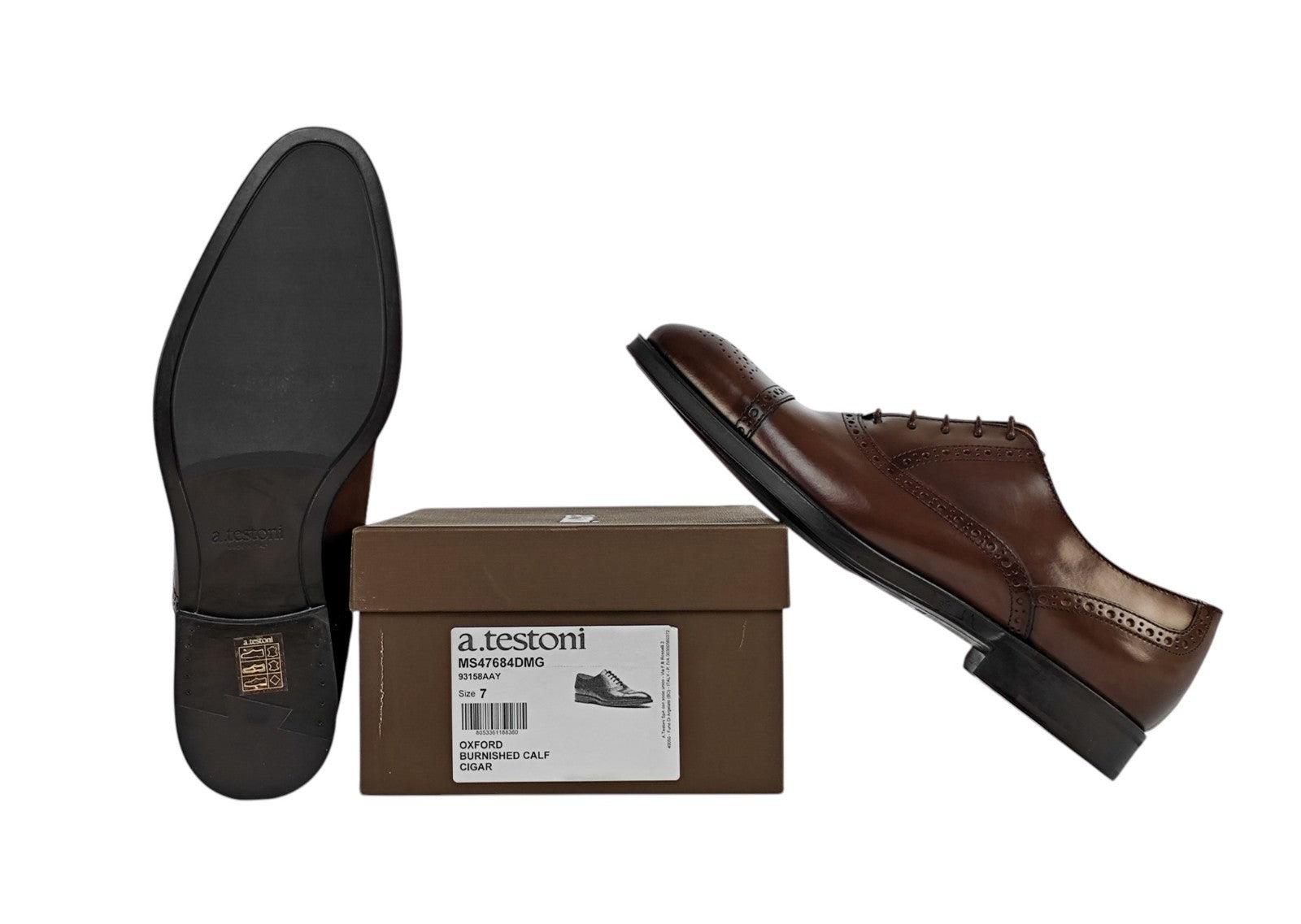1000$ TESTONI Bologna 1929 Oxford Brogue Shoes Burnished Calf 8 UK 9 US 42 IT
