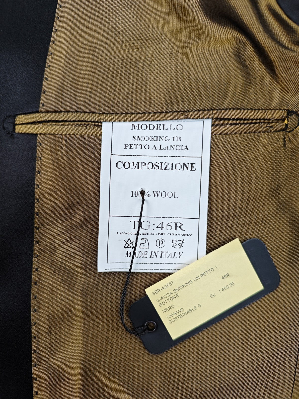 $1690 RUBINACCI NAPOLI Black Peak Lapel 1 Button Tuxedo Jacket 36 US / 46 EU