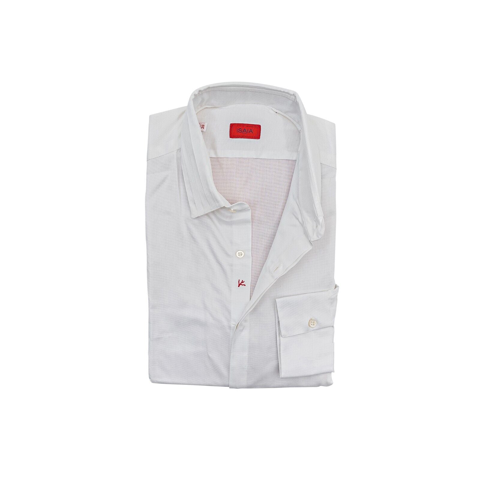 690$ ISAIA NAPOLI White Hand-Sewn Plissè Collar Dress Shirt Cotton  15.5 - 39