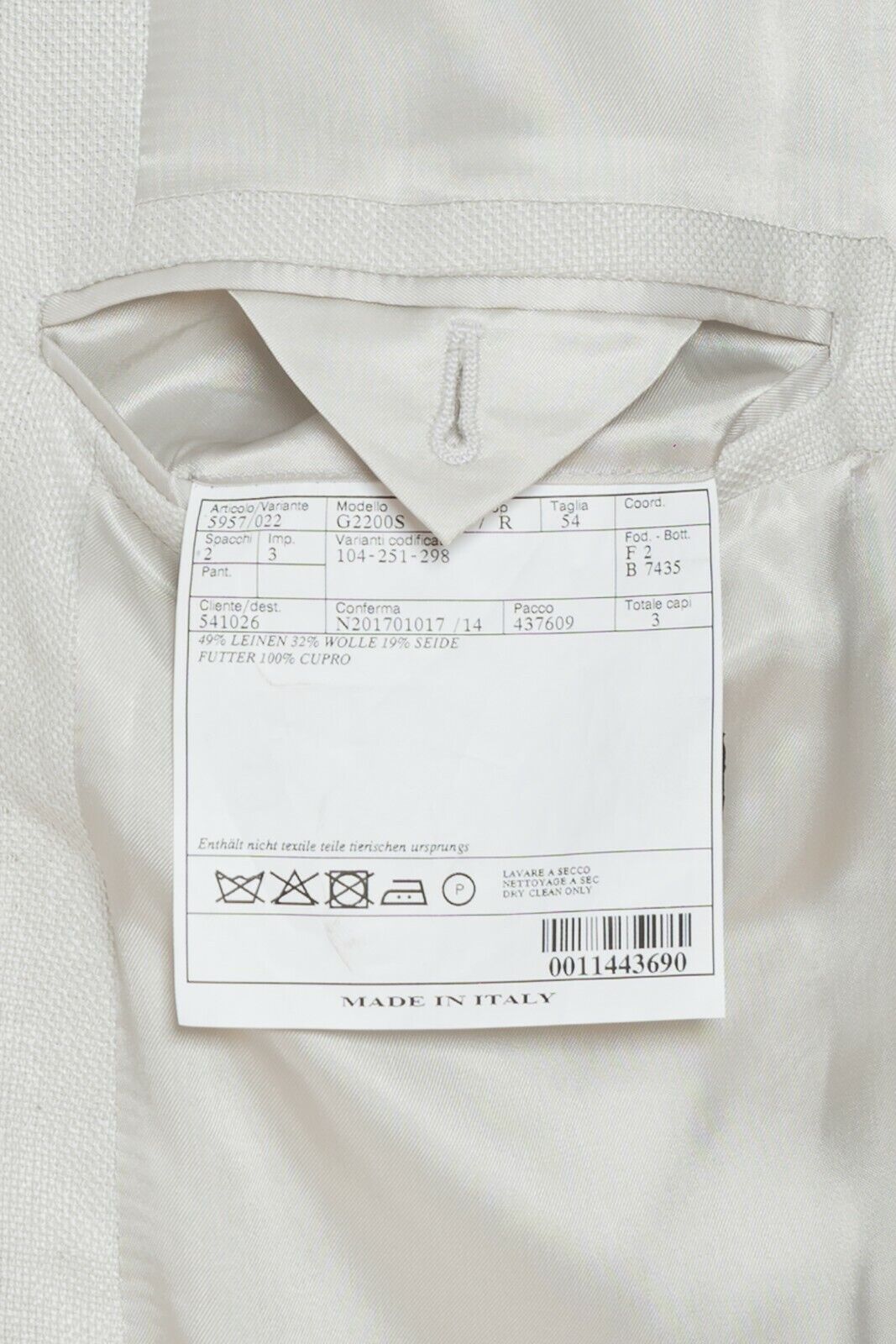 2180$ BELVEST Sartorial Jacket Blazer Solid Ice Linen Wool Silk 44 US / 54 US 7R