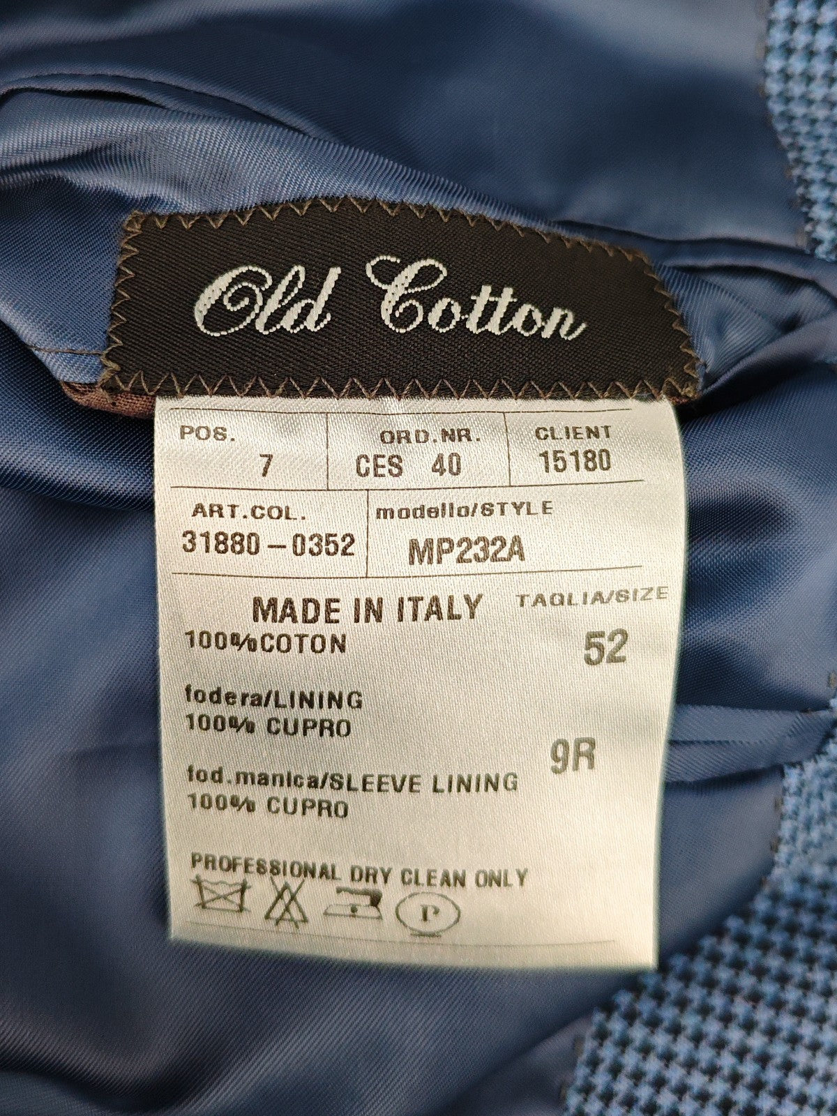 1450$ RAFFAELE CARUSO Blue Houndstooth Cotton 3/2 Roll Sport Coat 42 US / 52 IT