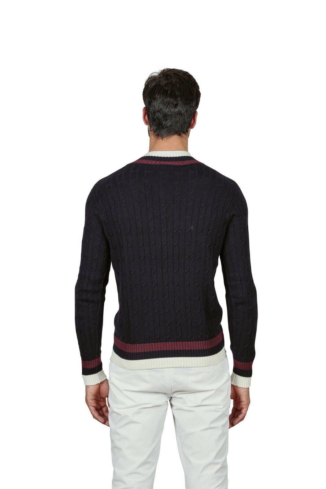 370$ Italian Luxury DRUMHOR CRICKET Sweater Cable Knit Cashmere / Cotton Blue