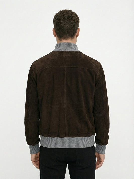 SALFRA Suede Suede Leather Bomber Jacket Brown 100% Cashmere Lined 40 US / 50 IT
