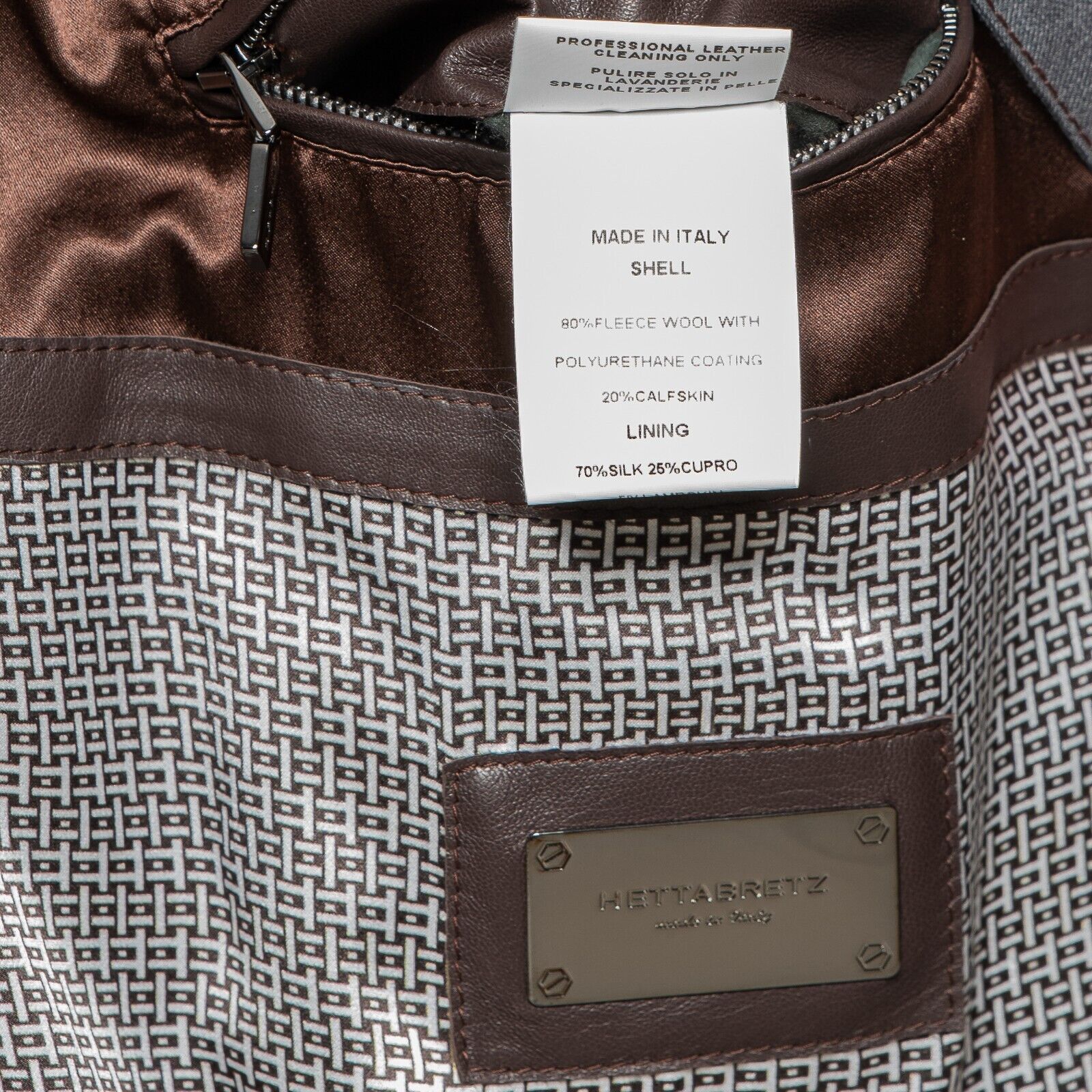 $4200 HETTABRETZ Gray Coat Wool Leather Silk Water-resistant 40 US / 50 EU Slim