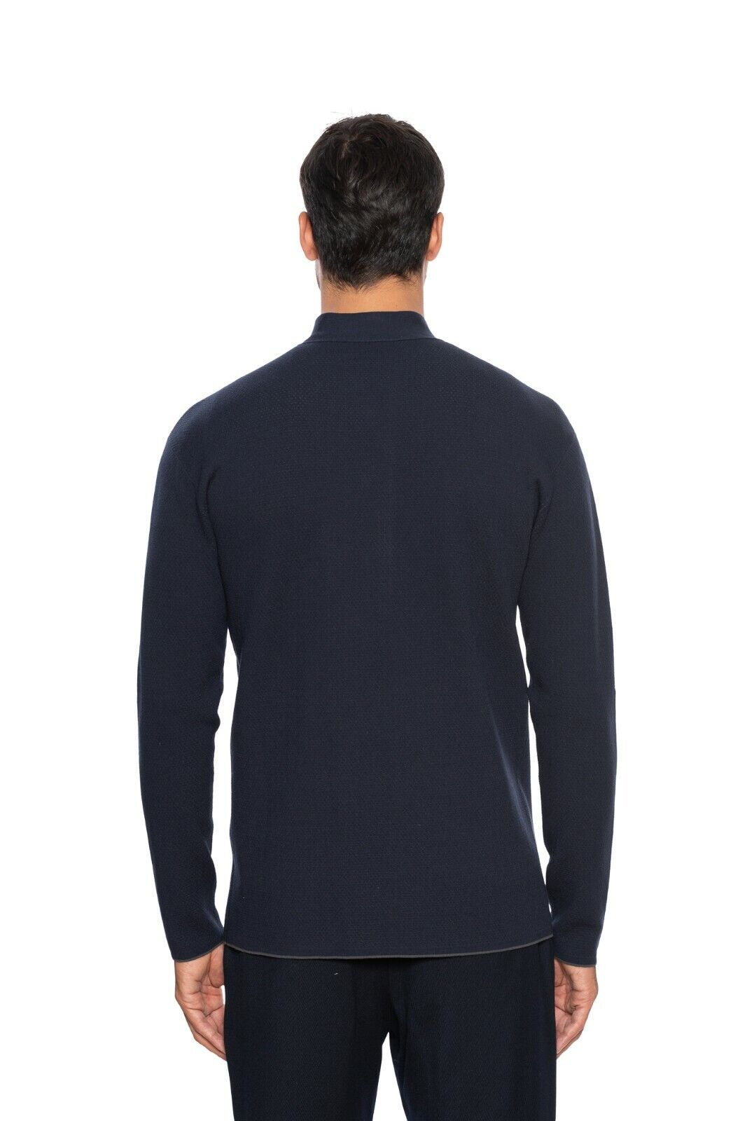 1150$ GIORGIO ARMANI Sweater Perforated Viscose Mock Neck Blue 38 US / 48 EU