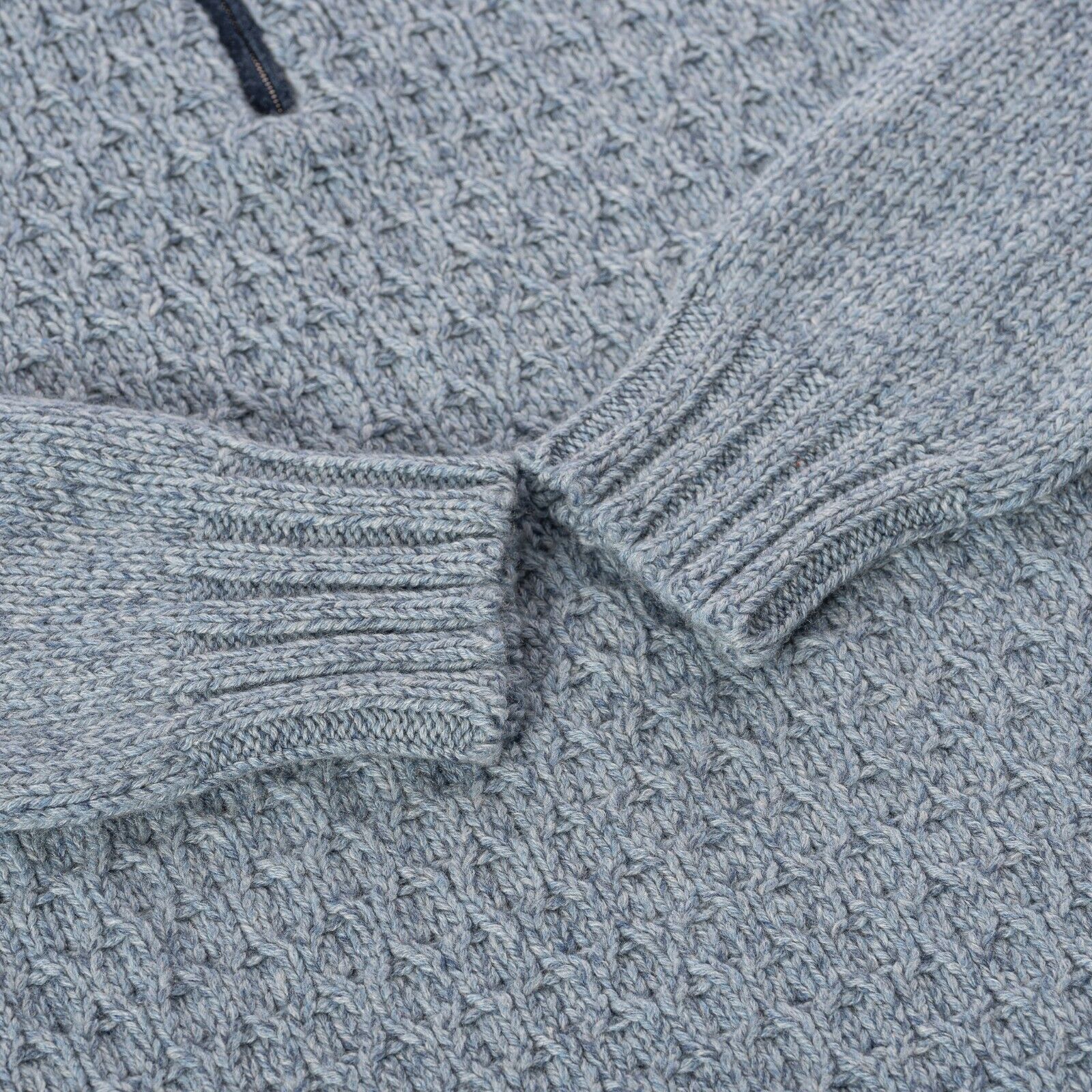 $1400 FEDELI CASHMERE Sweater Half Zip Cable 100% Cashmere + Suede 40 US / 50 EU