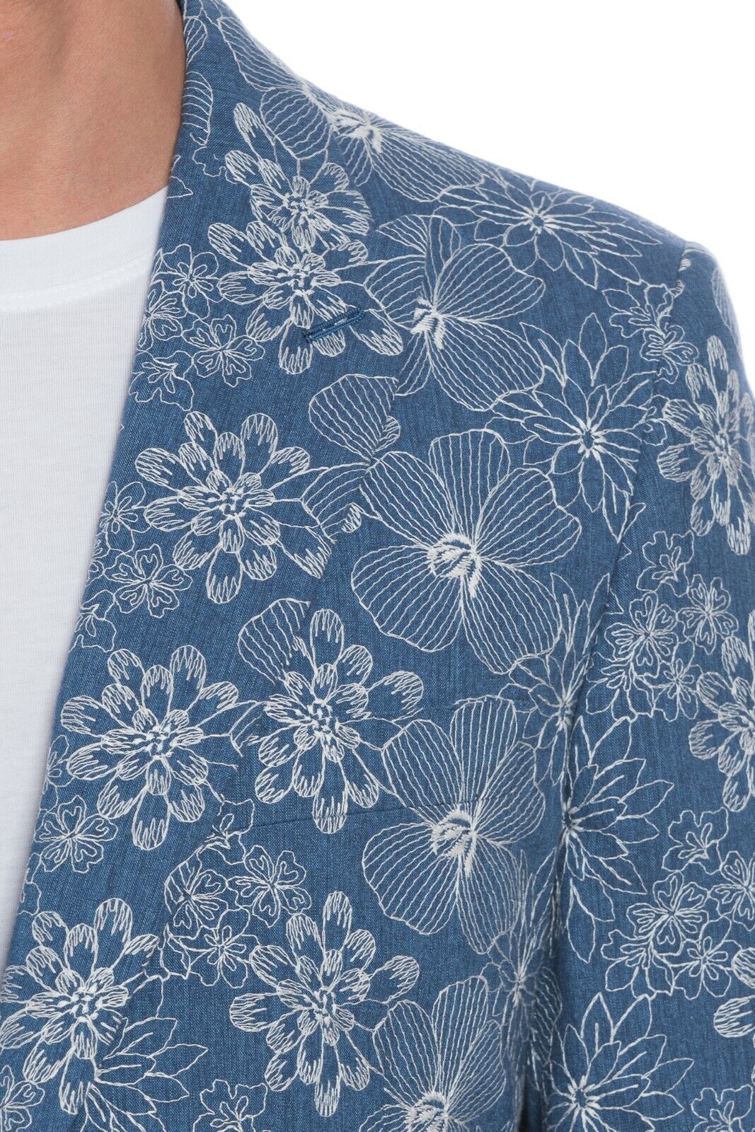 2450$ BELVEST Blue Cotton Flowers Jacket Blazer Work of Art 42 US / 52 EU 7R
