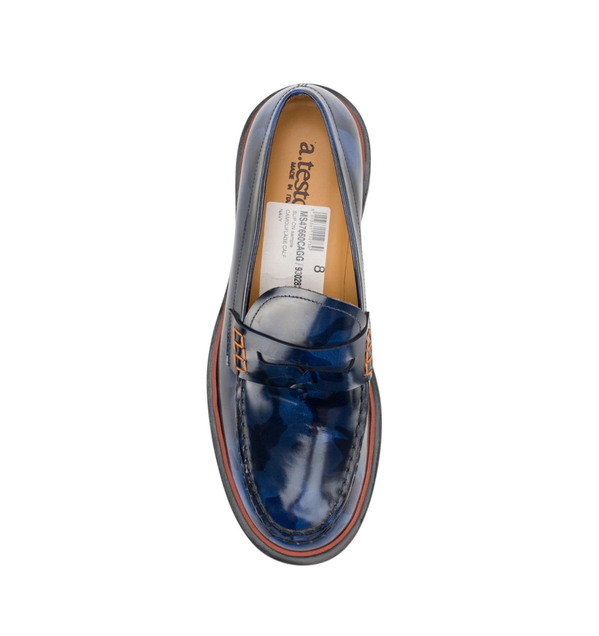 1050$ TESTONI Penny Loafers Shoes Camouflage Calf Navy 8 UK / 9 US / 42 IT