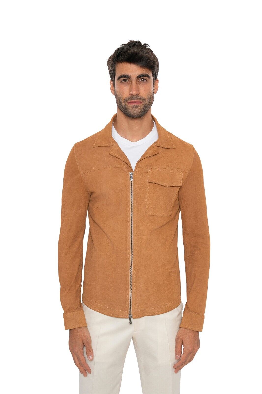 $3950 ISAIA NAPOLI Brown Zip Jacket Aged Effect Lambskin Leather 36 US / 46 EU