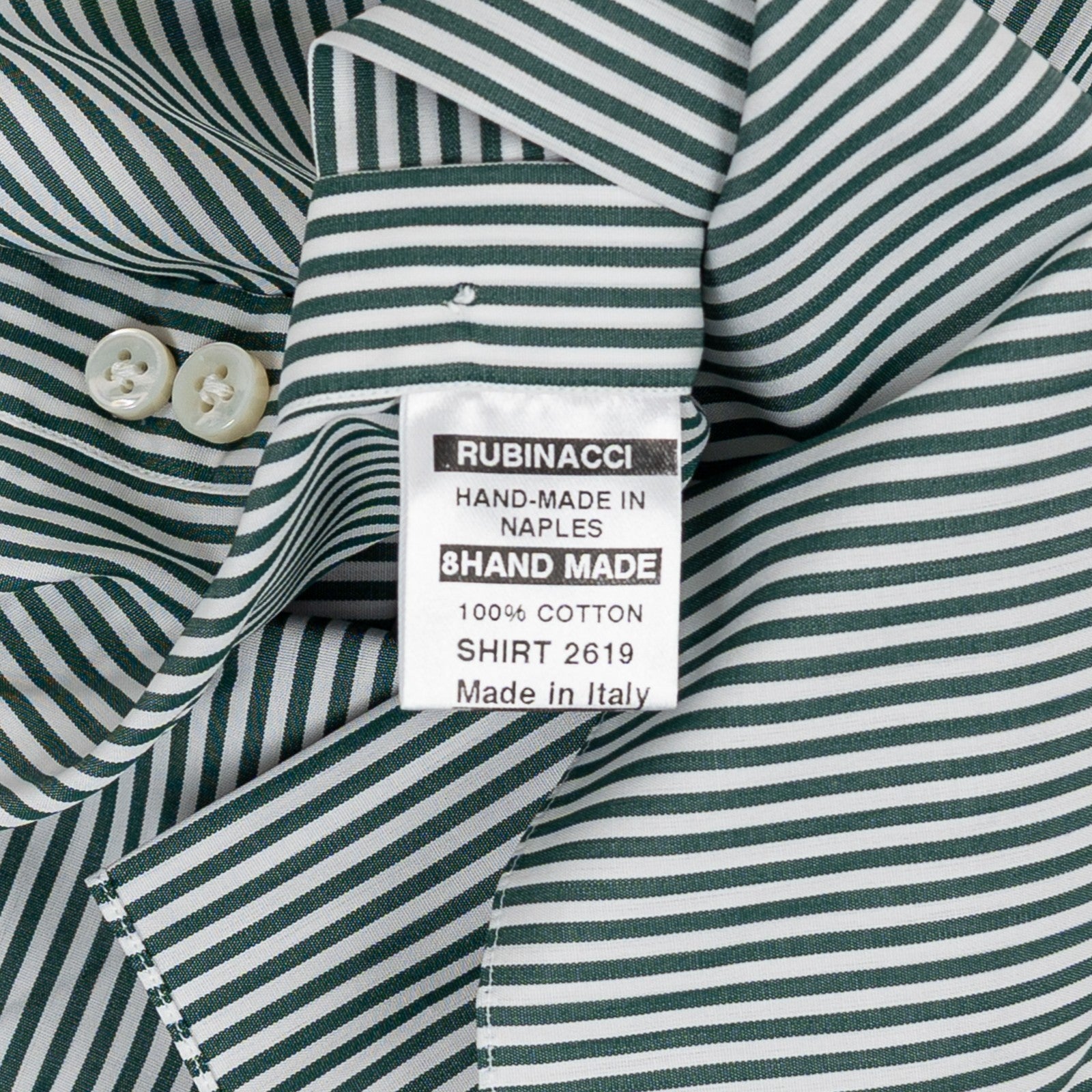670$ RUBINACCI NAPOLI Striped White / Green Hand-Sewn Dress Shirt Cotton   1Q