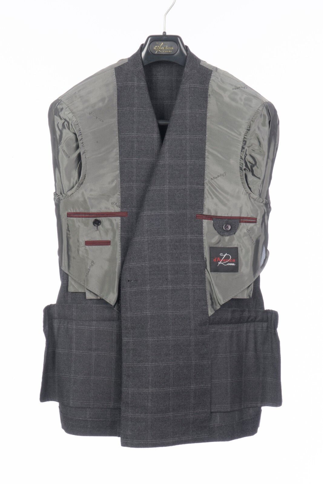 $1680 D'AVENZA Grey Wool Windowpane Jacket Blazer DB Sewn in Italy 40 US / 50 EU