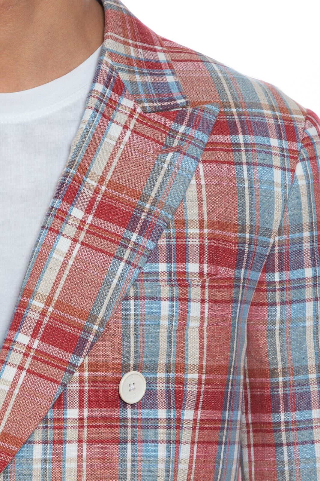 1900$ BELVEST Sartorial Double Breasted Jacket Check Linen Cotton Super Slim Fit