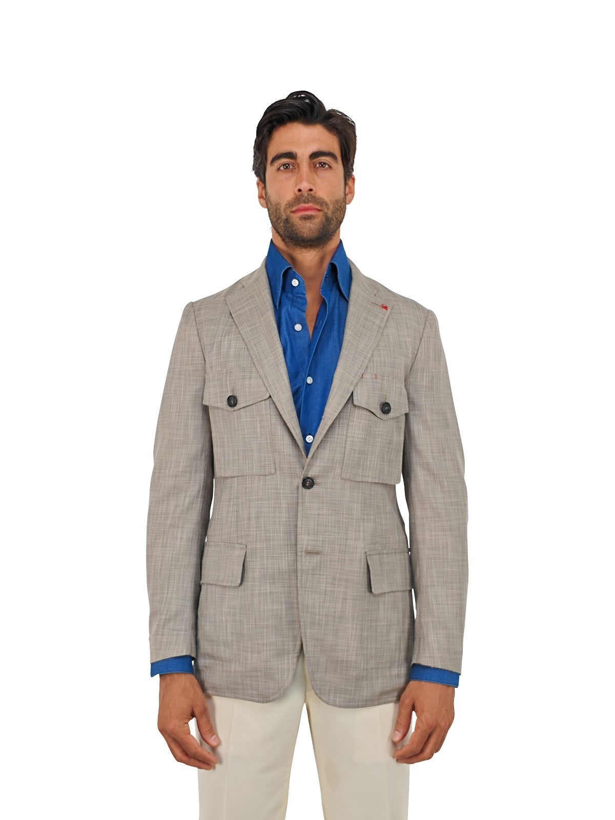 4800$ ISAIA NAPOLI Beige Sahariana Jacket Linen Cotton Wool 38 US / 48 EU 8R