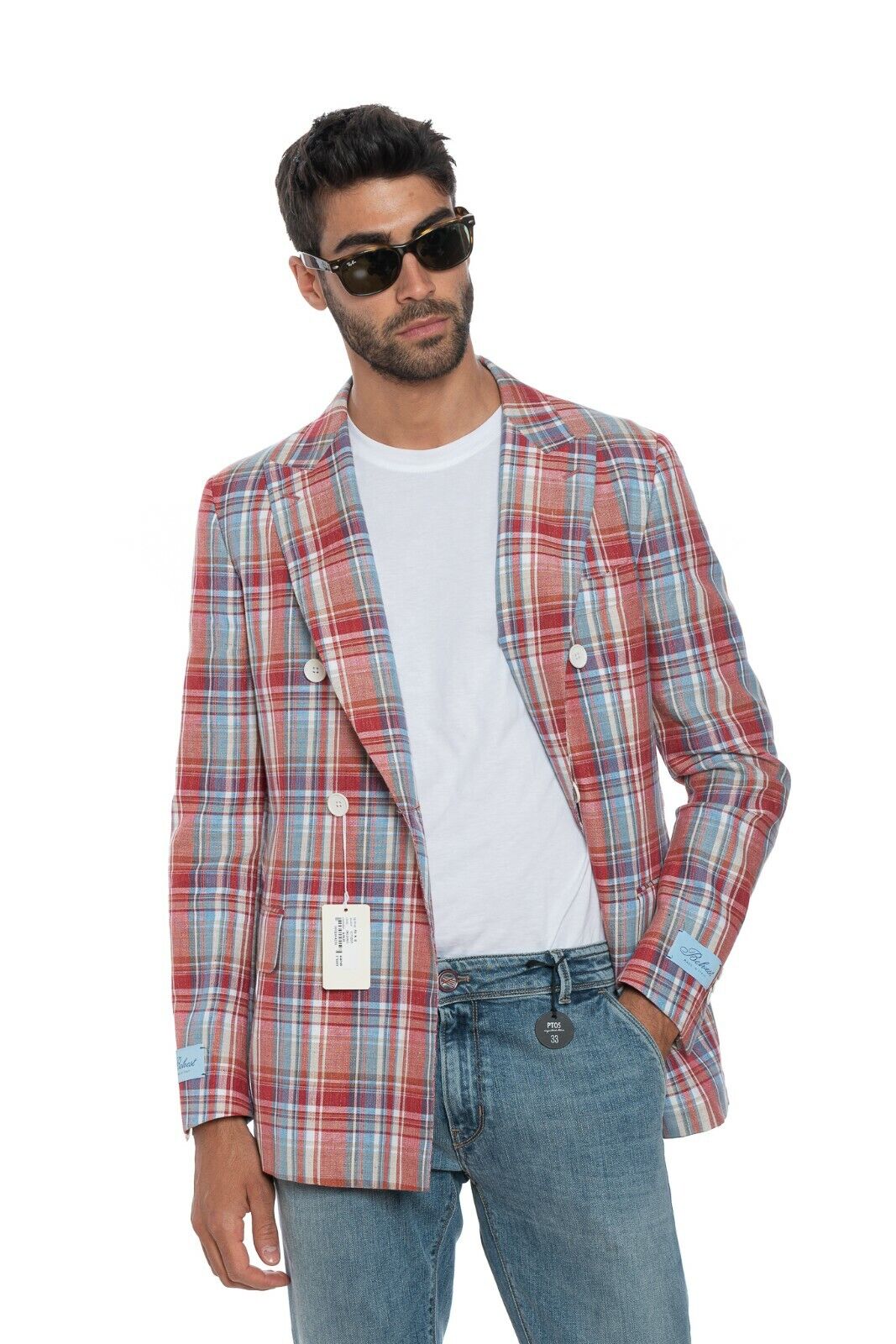 1900$ BELVEST Sartorial Double Breasted Jacket Check Linen Cotton Super Slim Fit