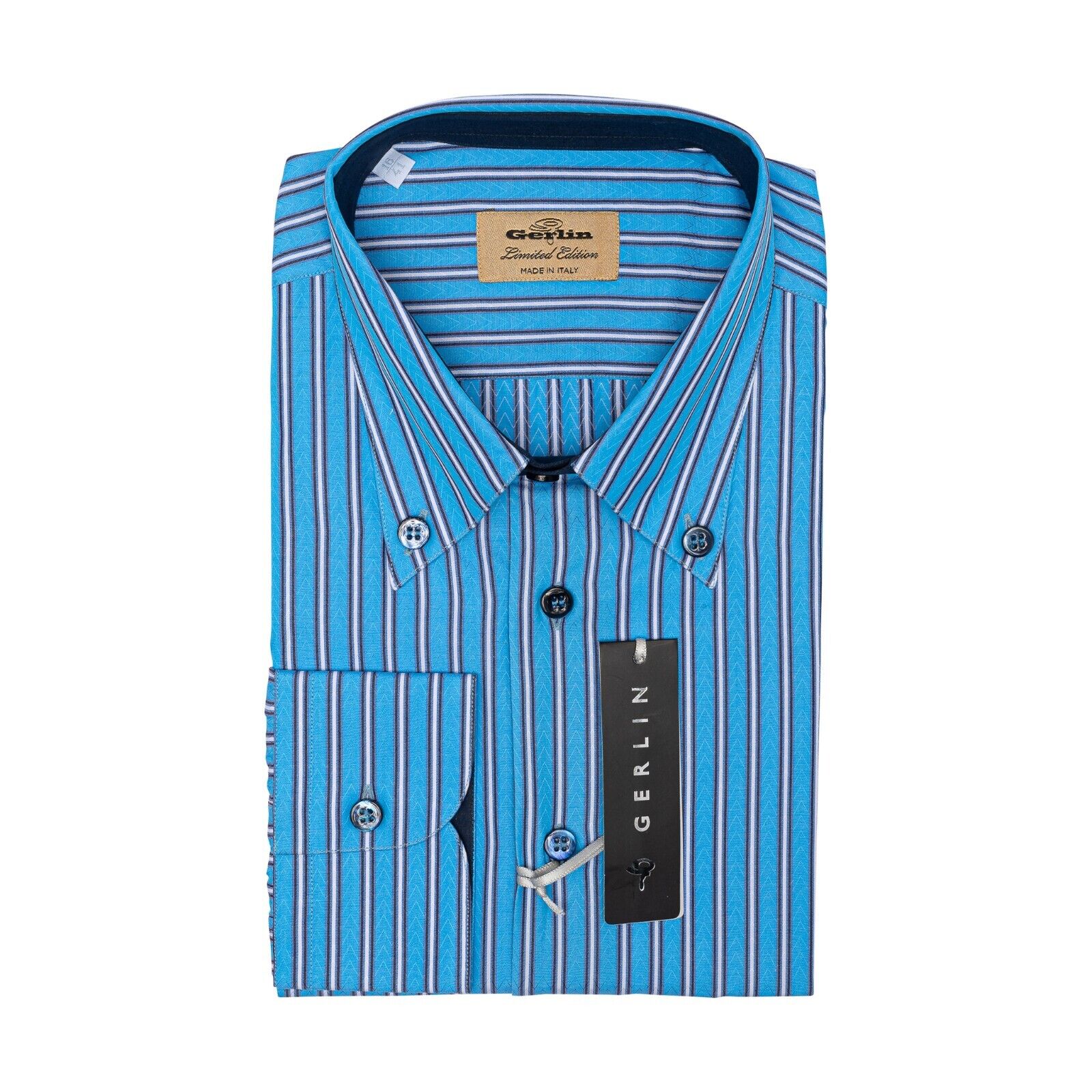 690$ LUXURY GERLIN Shirt Point Collar Jacquard Cotton 16-41 - 7T BIJAN