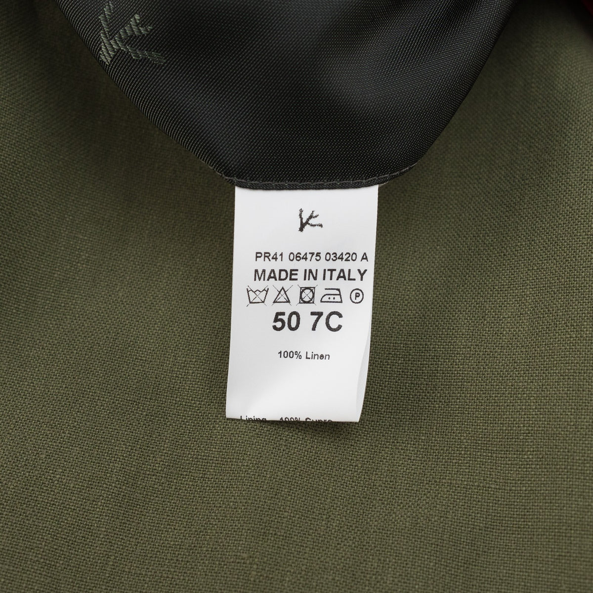 $8395 ISAIA "Domenico" Green Double Breasted Suit 100% Linen 40 US / 50 EU 7C
