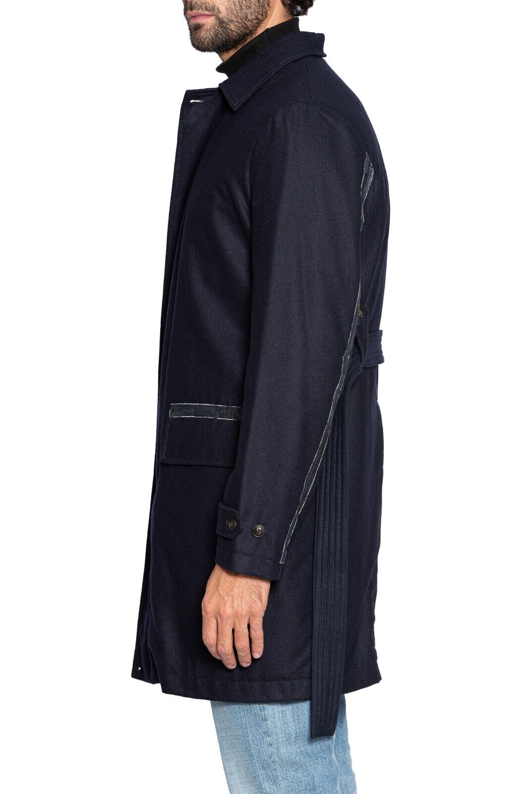 950$ MI.DA TOKYO-FIRENZE Trench Coat Blue Navy Wool Lining in CASHPAD (Cashmere)