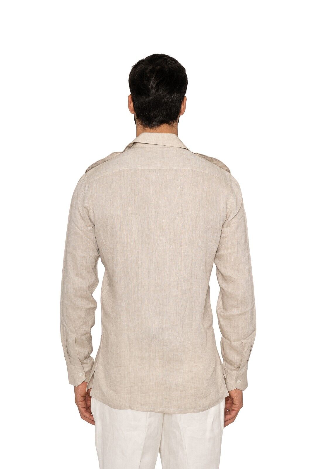 1400$ LUXURY MAROL BOLOGNA Safari Shirt Beige 100% Irish Linen 15.75 - 40