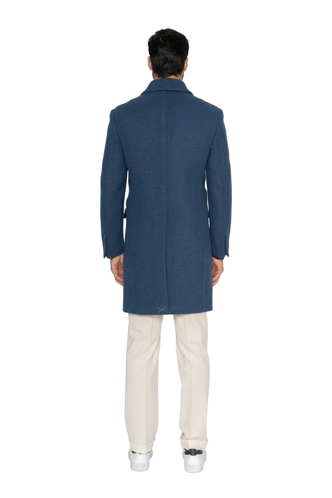 $1600 EIDOS by ISAIA NAPOLI Blue Coat Flannel Wool / Cashmere 38 US / 48 EU Slim