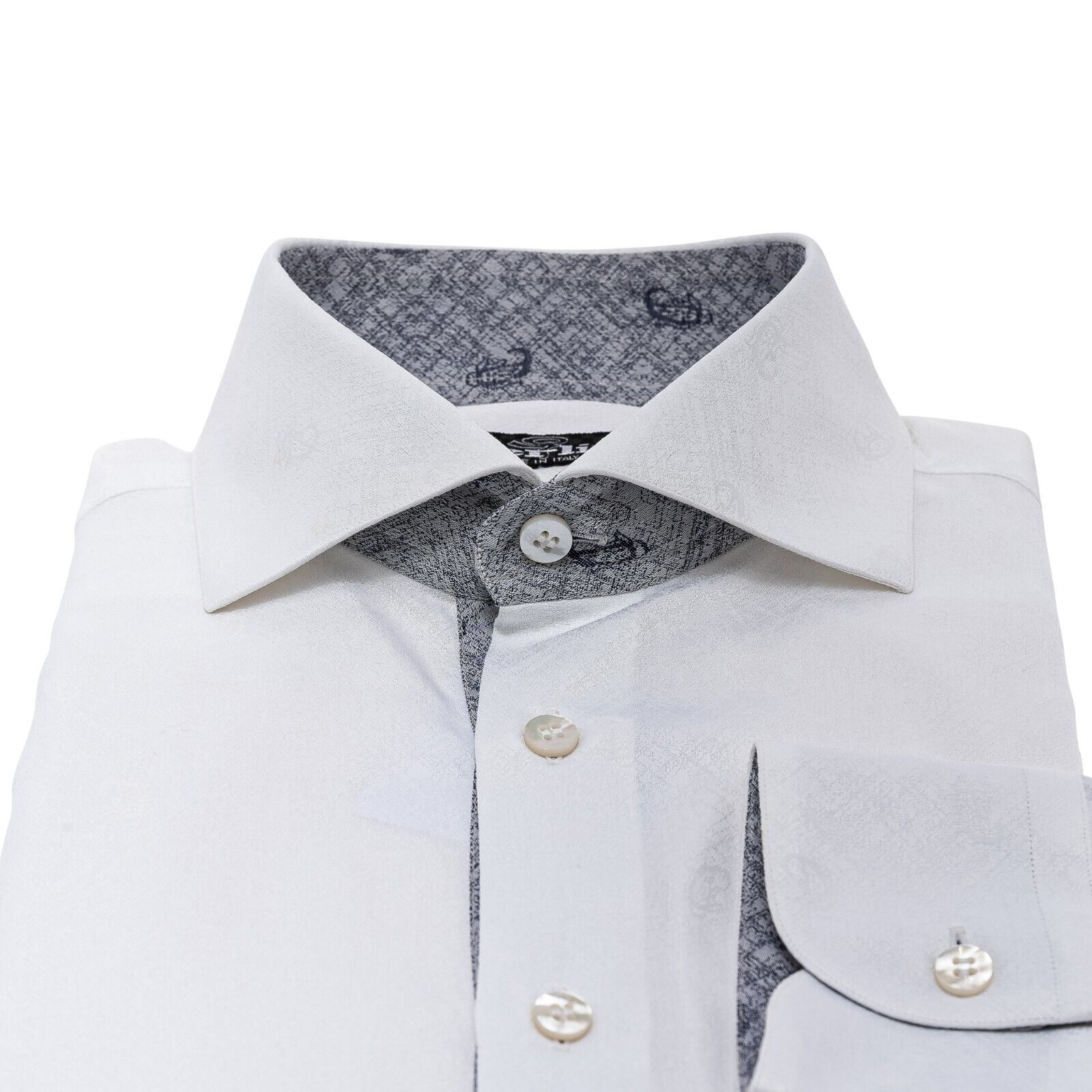 690$ LUXURY GERLIN Shirt White ALUMO Jacquard Cotton 16 - 41 7G BIJAN