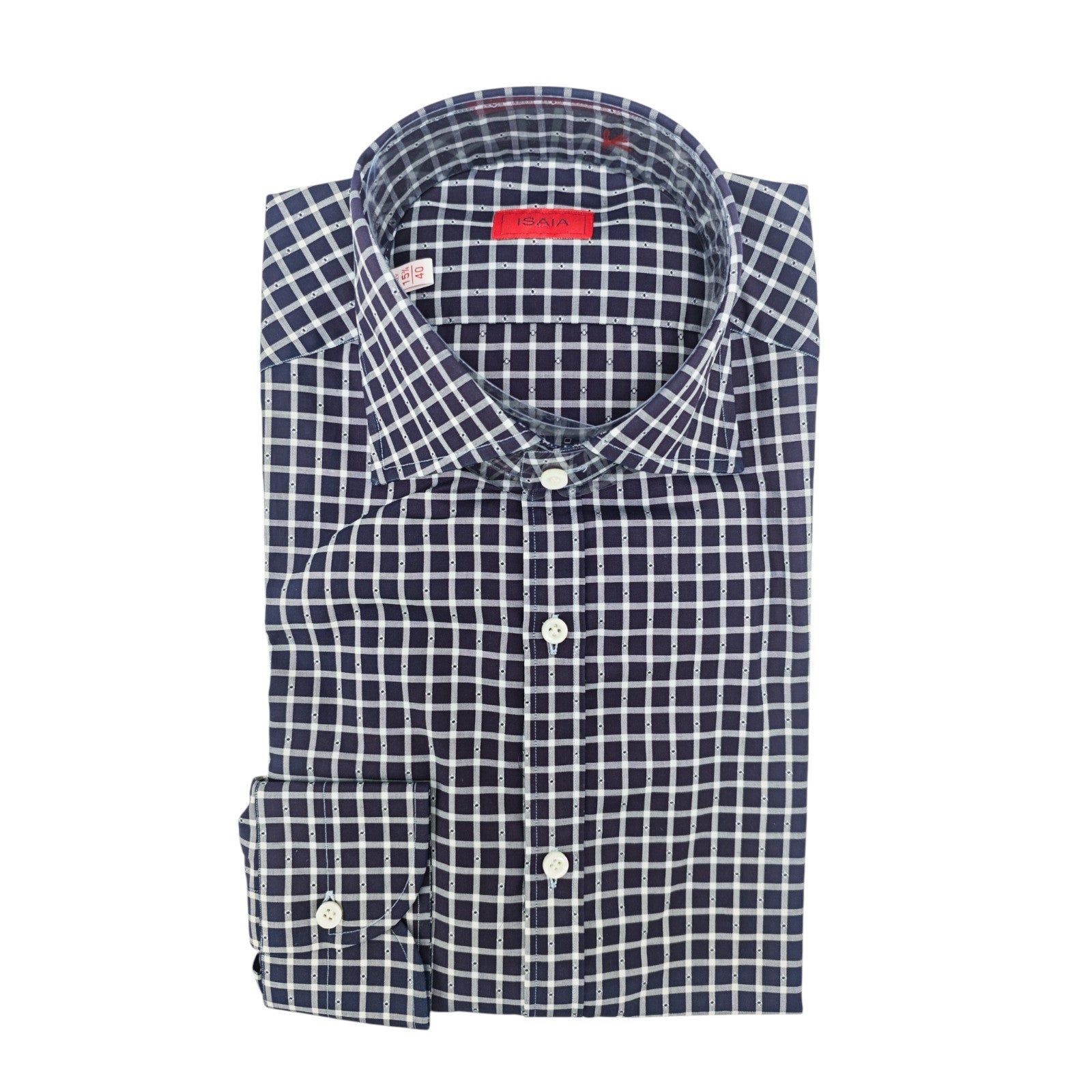 730$ ISAIA "Italia" Blue Dress Shirt Checks Hand-Sewn Fine Cotton 15.75 - 40