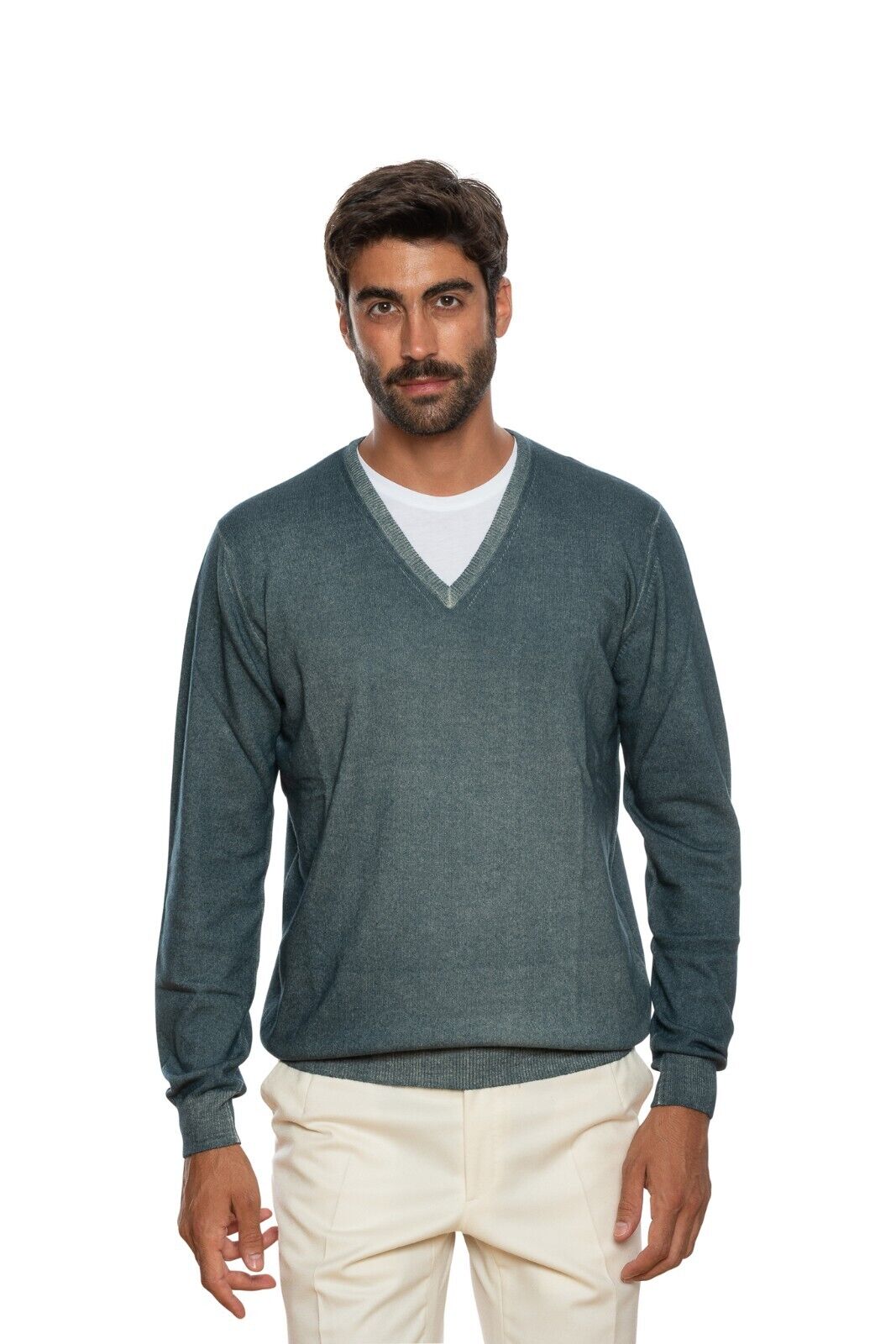 440$ DELLA CIANA CASHMERE Sweater Merinos Wool / Cashmere Green Dyed 40 US 50 EU