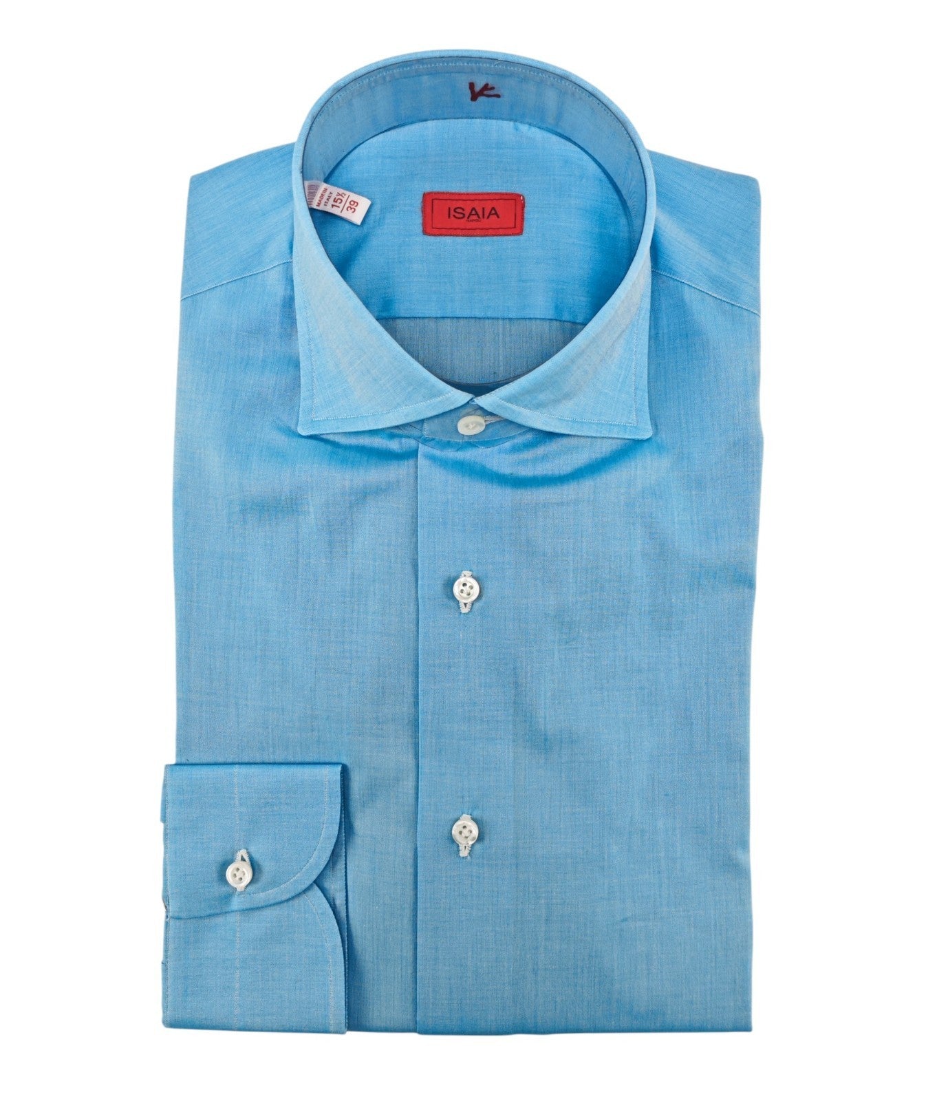780$ ISAIA "Mix" Dress Shirt Blue Solid Lightwheight Cotton 15.5 - 39