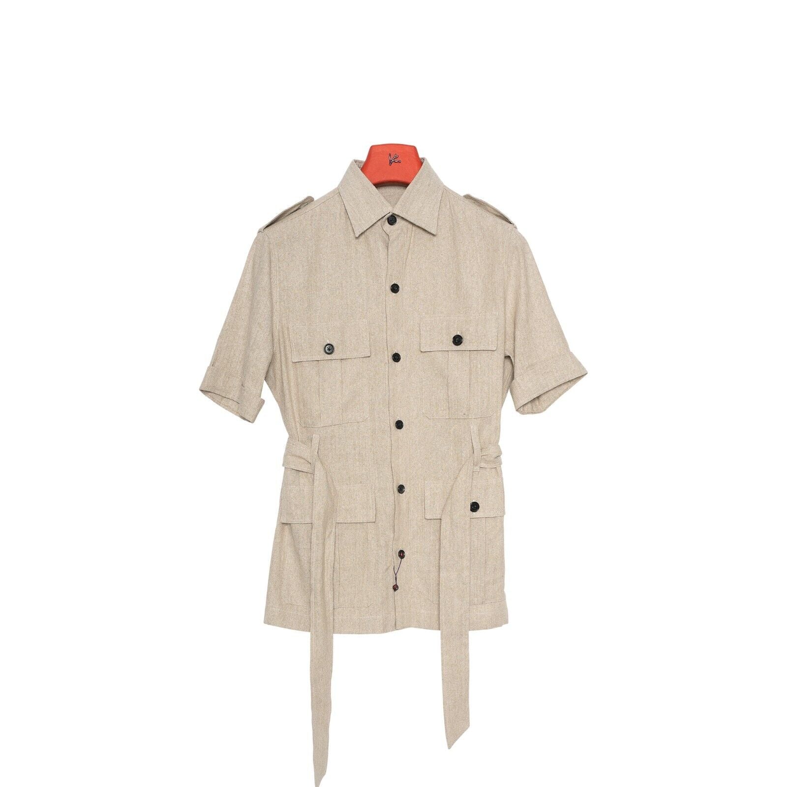 $3900 ISAIA NAPOLI Beige Hand-Sewn Safari Jacket Coat Cotton Size XS