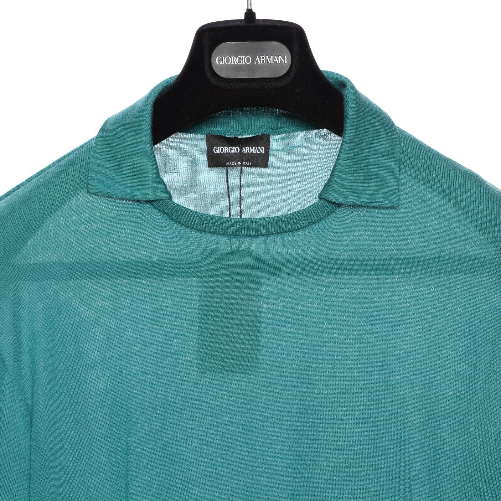 1150$ GIORGIO ARMANI Sweater with Collar 100% Cashmere Jade 38 US / 48 EU Slim