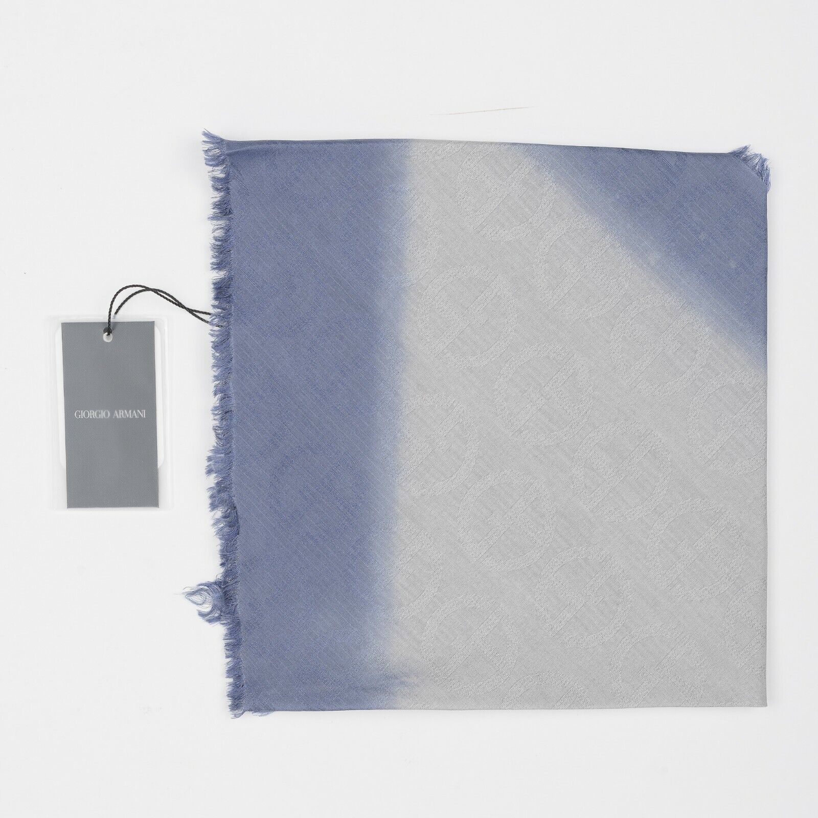 425$ GIORGIO ARMANI Black Label Triangle Foulard Scarf Periwinkle Blue Silk Mix