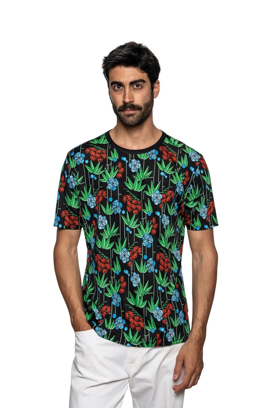 750$ ITALO FERRETTI T-Shirt "FLORAL" 100% Silk STRETCH Size 40 US / 50 EU ZILLI