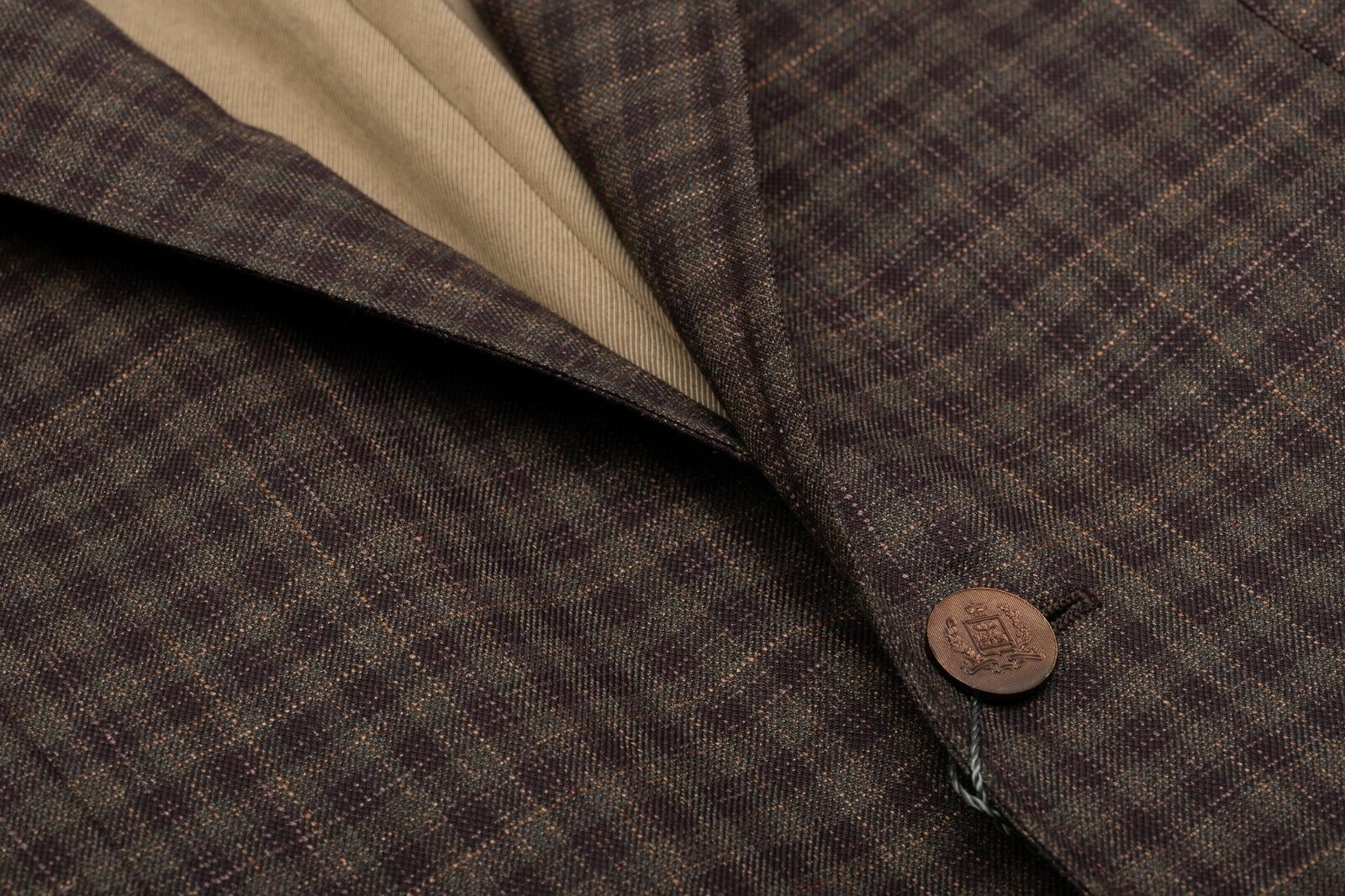 1250$ CORNELIANI Jacket Blazer Brown Checks Wool Silk + Leather 40 US / 50 EU