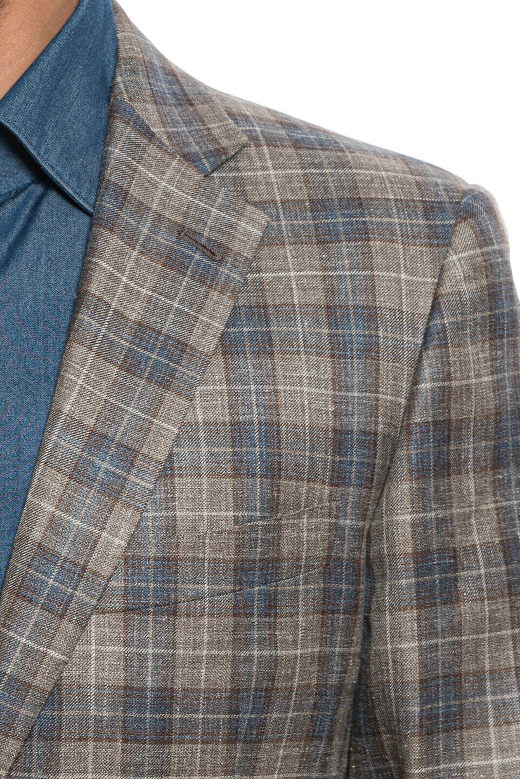 $3190 Belvest Checks Brown Suit Wool Silk Linen 40 US / 50 EU 8R Slim Fit