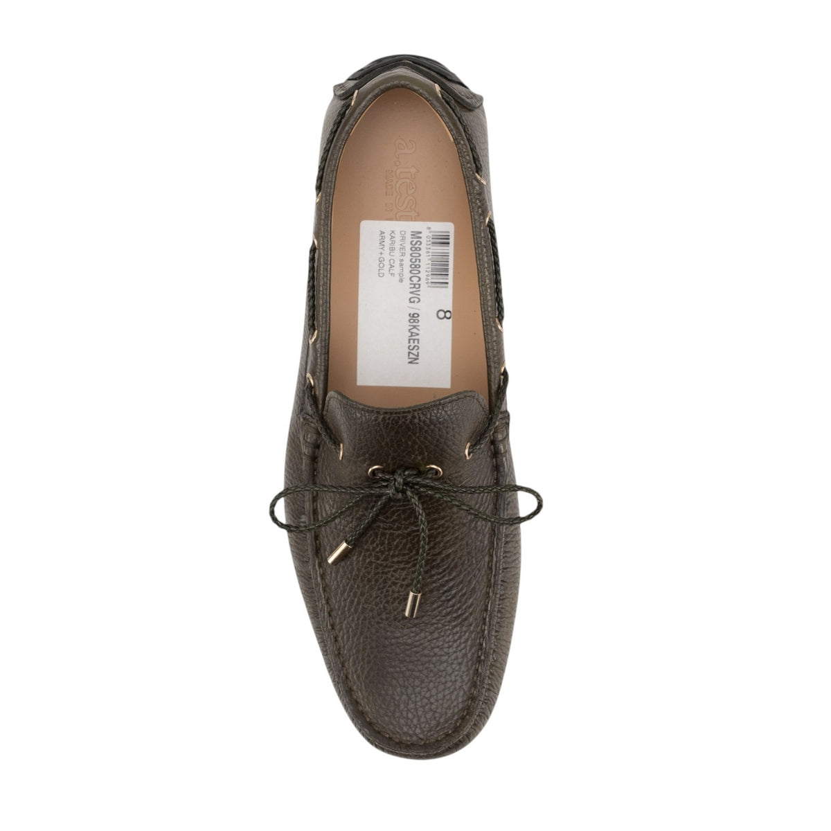1200$ TESTONI Driver Loafer Shoes Karibu Calf Army + Gold 8 UK / 9 US / 42 IT