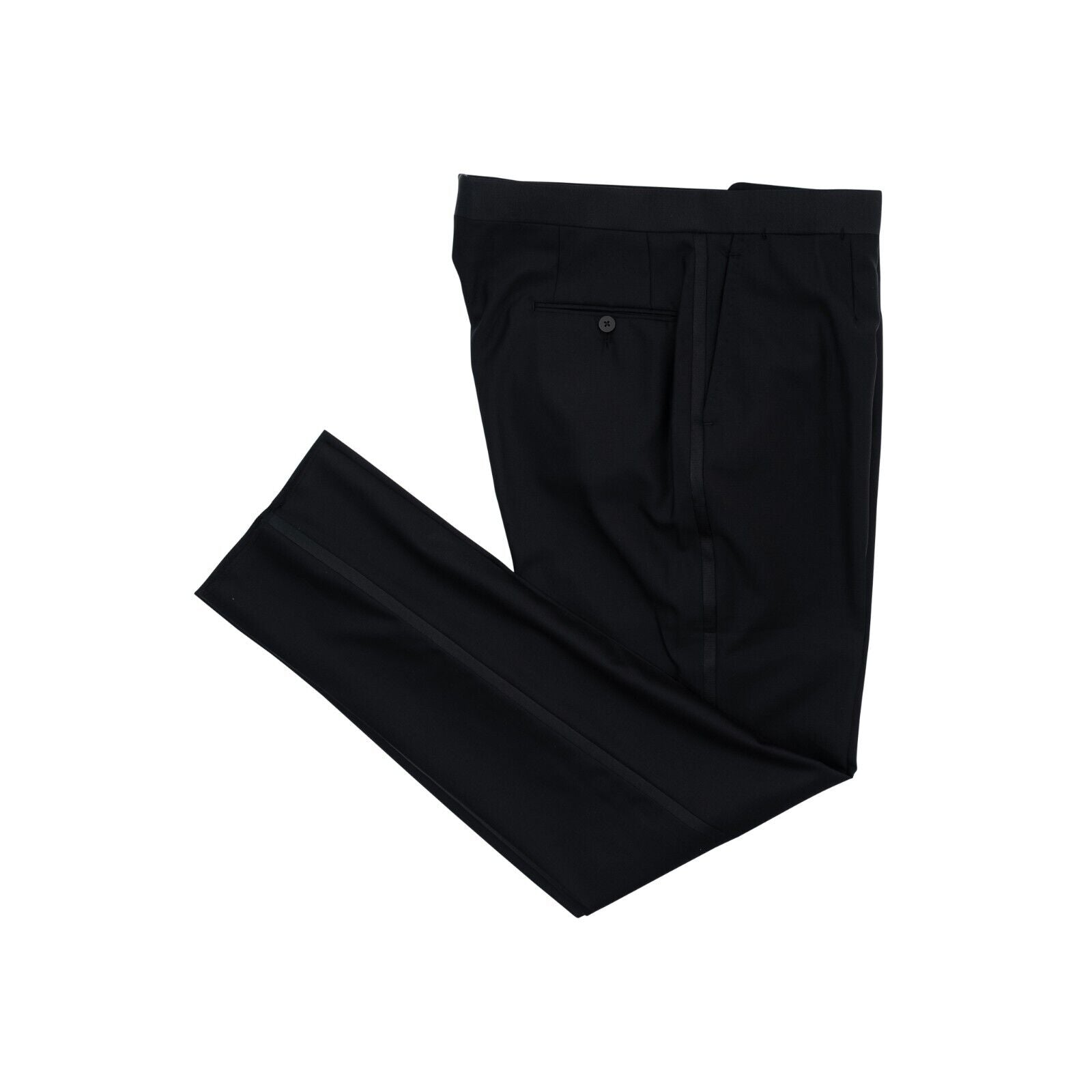 1250$ ISAIA NAPOLI Black Hand-Sewn Tuxedo Dress Pants Wool 130's  42 US / 58 EU