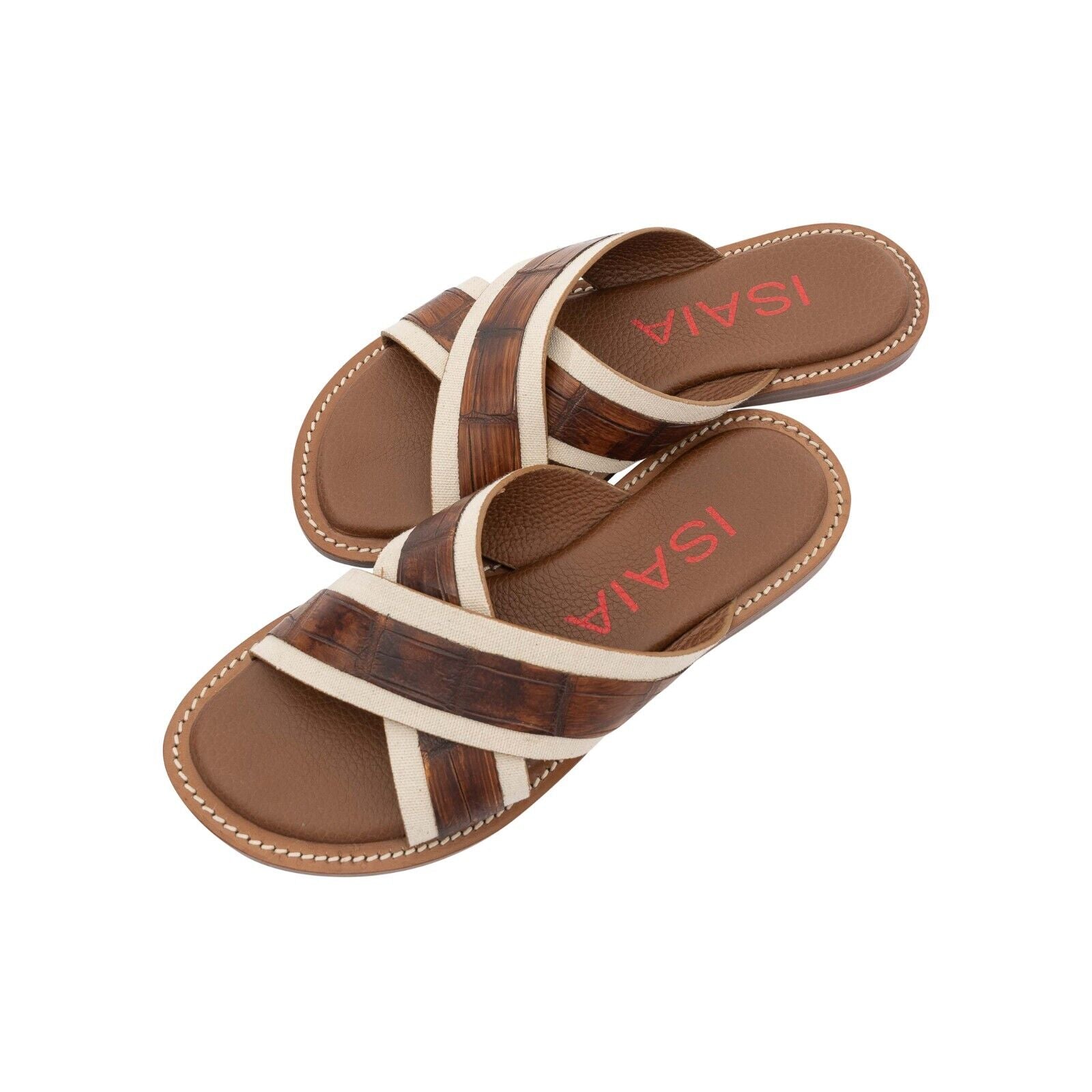$1450 ISAIA NAPOLI Brown Shoes Sandal Alligator + Leather 9 UK / 10 US / 43 EU