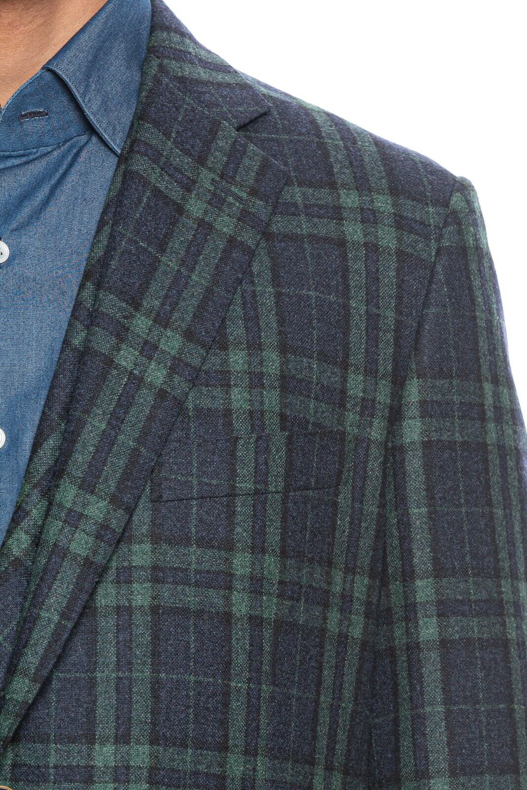 $2450 BELVEST Blue Wool Silk Check Jacket + Vest Double Breasted 44 US 54 EU 6R
